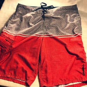 Men's Red and Grey O'Neill Board Shorts Size 34